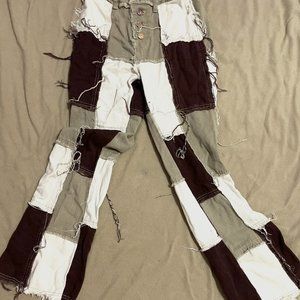 patchwork flare legged distressed pants